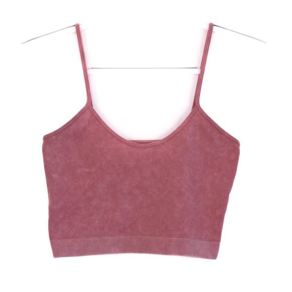 BKE Essentials Light Red Spaghetti Strap Fitted Crop Top, Size XS/S - Picture 7 of 10